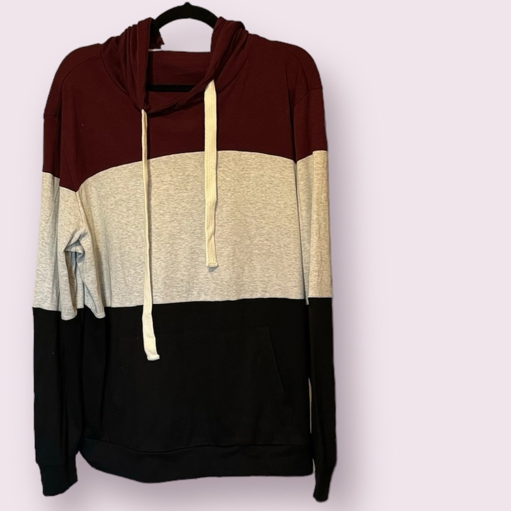 Tri-Color Hooded Pullover Sweatshirt